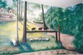 Cabin portrait mural with bears