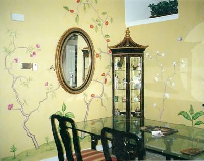 Wall painting in an Asian dining room