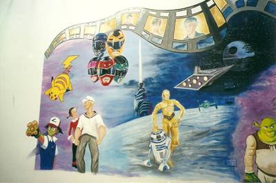 Mural featuring cartoon characters