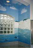 Beach mural in bathroom